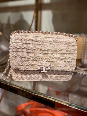 Tory Burch Britten Woven Leather Crossbody Bag in Pale pink new with tag